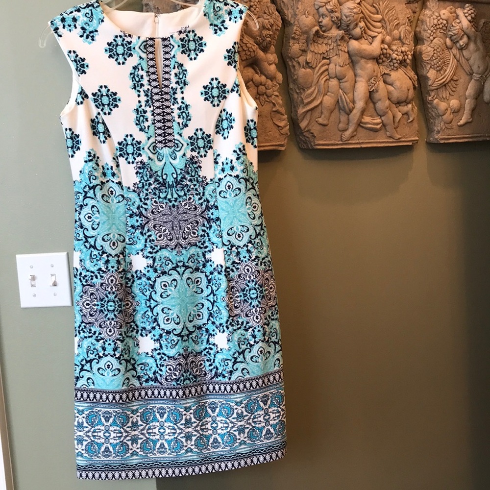 Turquoise white and navy dress